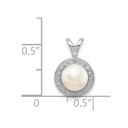 Sterling Silver Rhodium-Plated Diam. & Fw Cultured Pearl Pendant