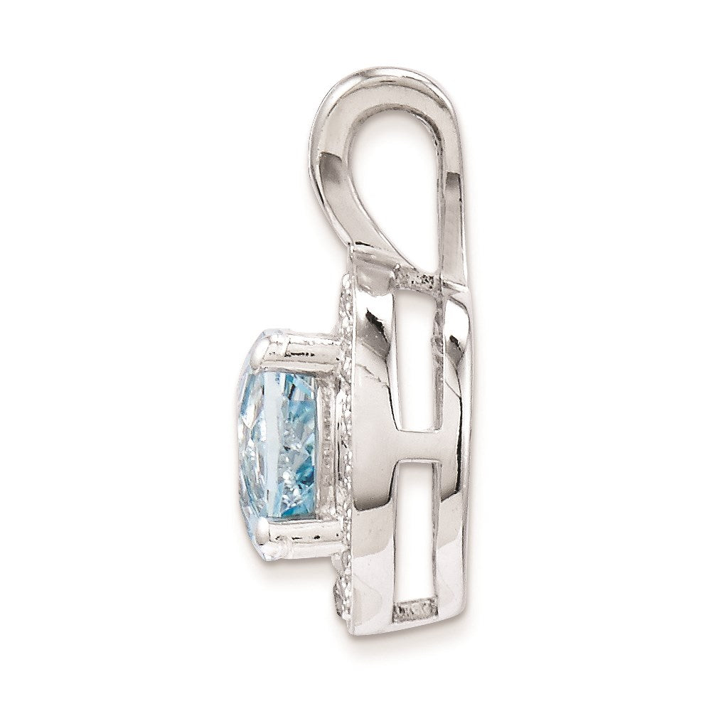 Sterling Silver Rhodium-Plated Diam. & Aquamarine Pendant