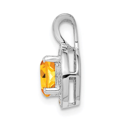 Sterling Silver Rhodium-Plated Diam. & Citrine Pendant