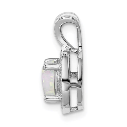 Sterling Silver Rhodium-Plated Diam. & Created Opal Pendant