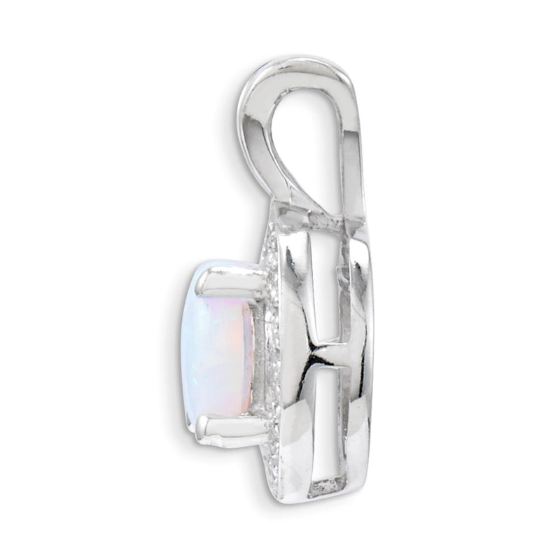 Sterling Silver Rhodium-Plated Diam. & Created Opal Pendant