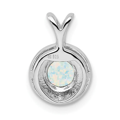 Sterling Silver Rhodium-Plated Diam. & Created Opal Pendant