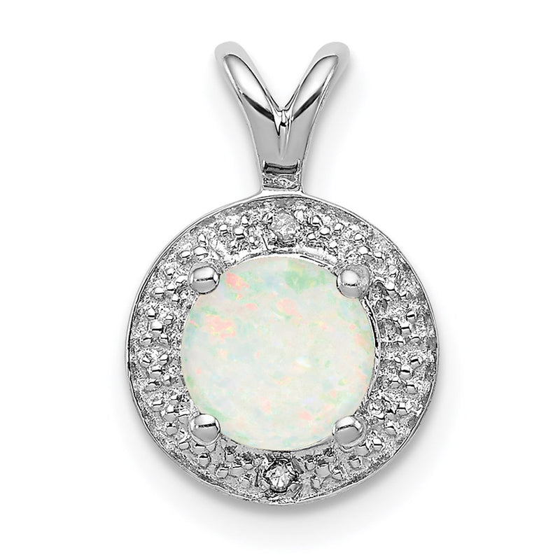 Sterling Silver Rhodium-Plated Diam. & Created Opal Pendant