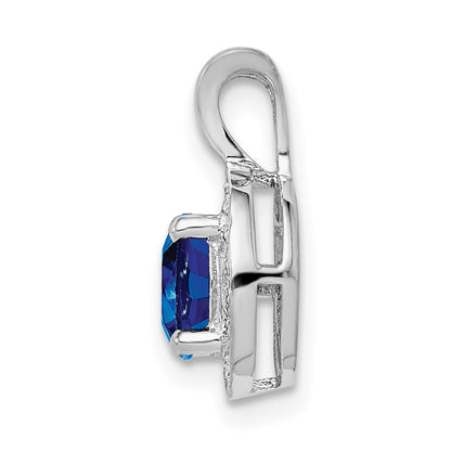 Sterling Silver Rhodium-Plated Diam. & Created Sapphire Pendant