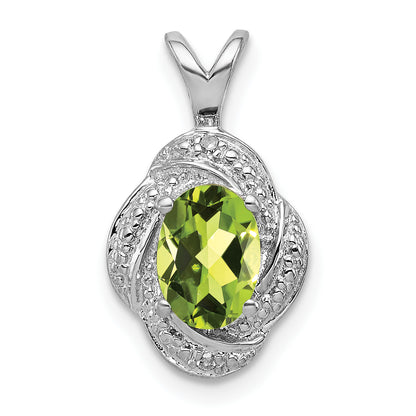 Sterling Silver Rhodium-Plated Diam. & Peridot Pendant
