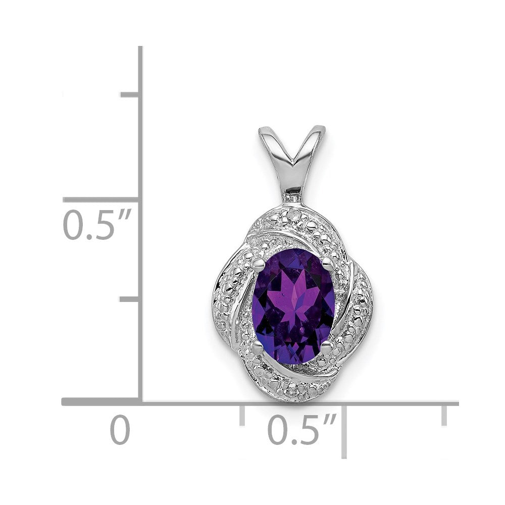 Sterling Silver Rhodium-Plated Diam. & Amethyst Pendant