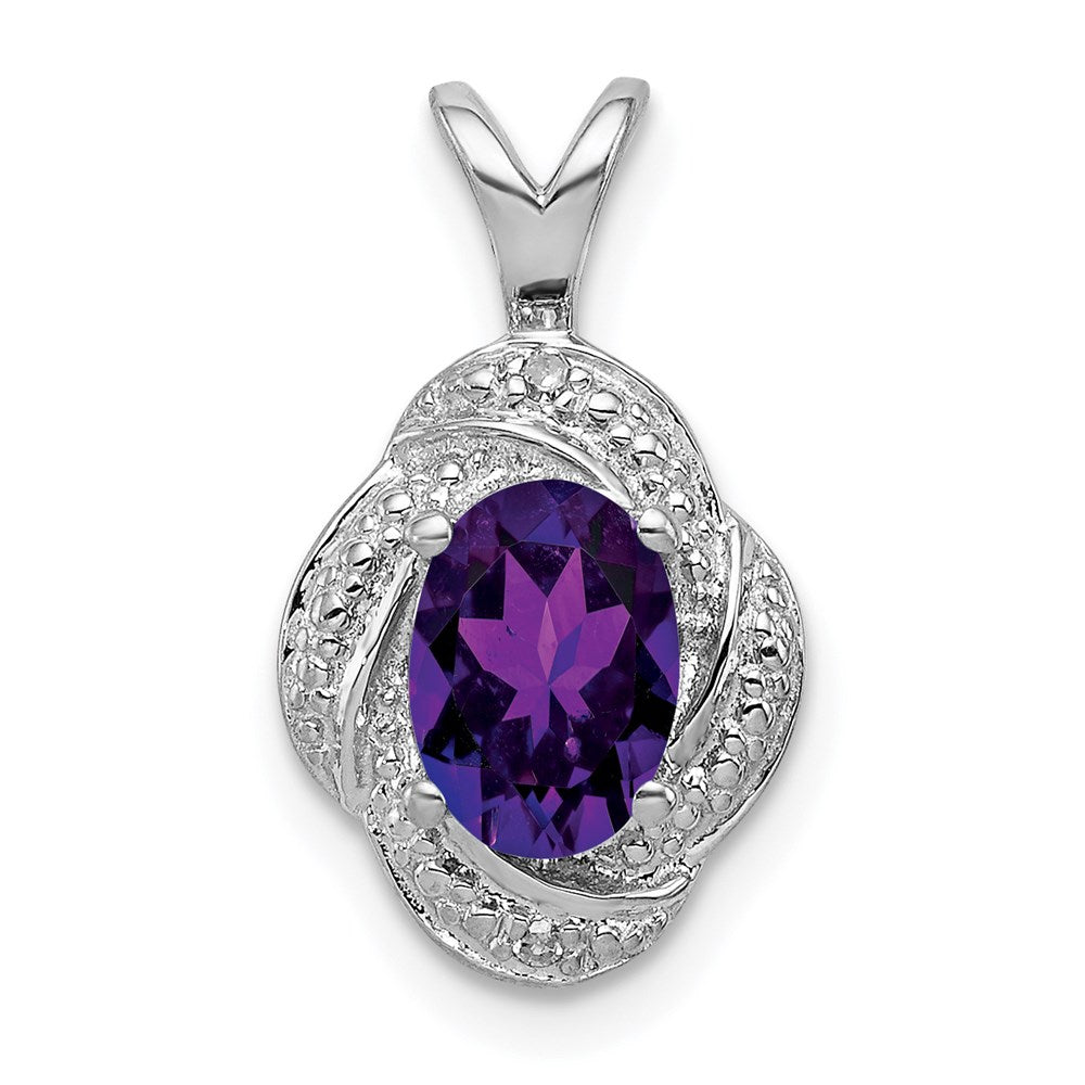 Sterling Silver Rhodium-Plated Diam. & Amethyst Pendant