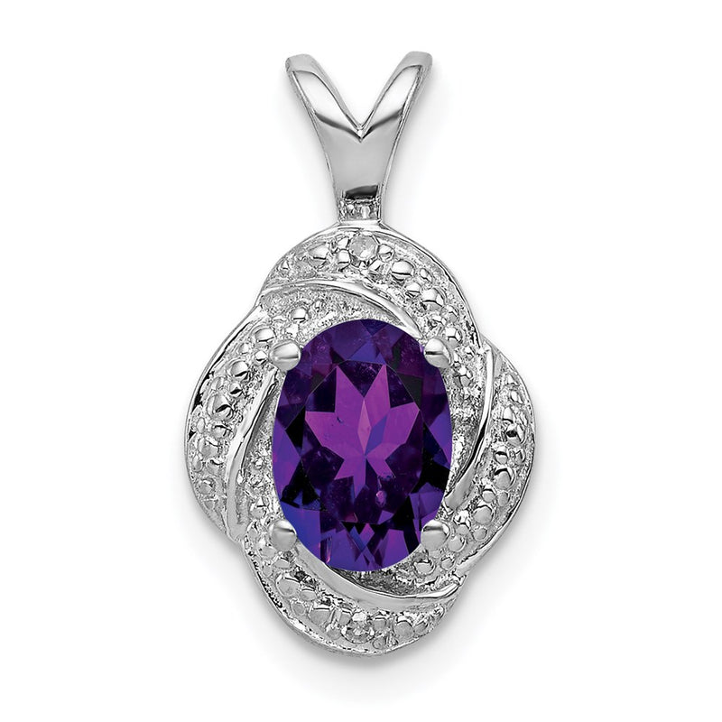 Sterling Silver Rhodium-Plated Diam. & Amethyst Pendant