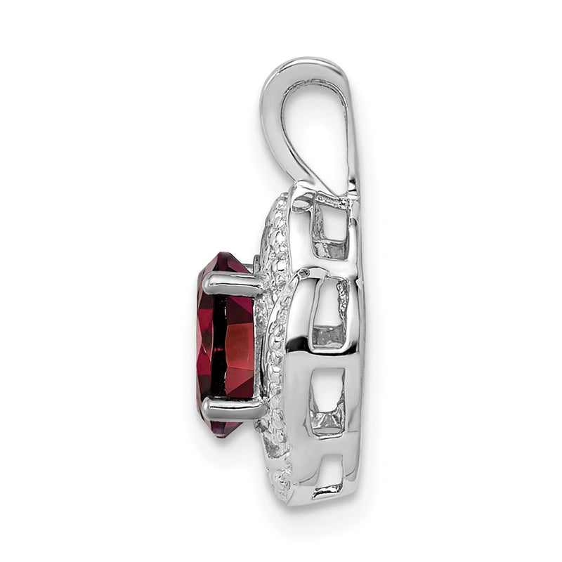 Sterling Silver Rhodium-Plated Diam. & Garnet Pendant