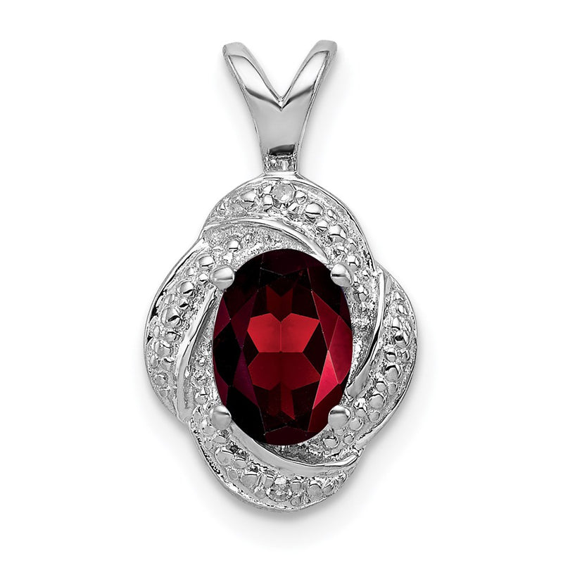 Sterling Silver Rhodium-Plated Diam. & Garnet Pendant