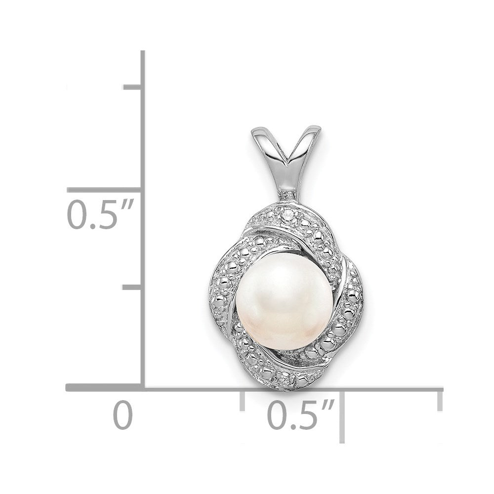 Sterling Silver Rhodium-Plated Diam. & Fw Cultured Pearl Pendant