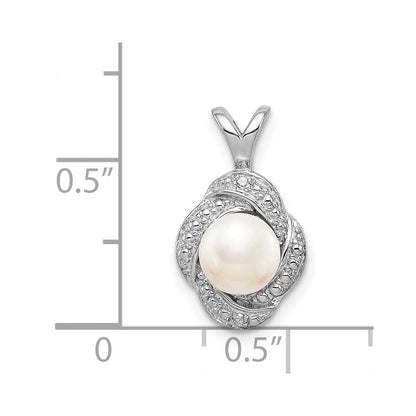 Sterling Silver Rhodium-Plated Diam. & Fw Cultured Pearl Pendant