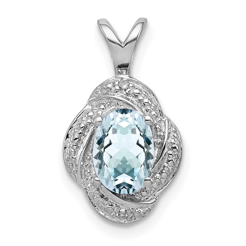 Sterling Silver Rhodium-Plated Diam. & Aquamarine Pendant