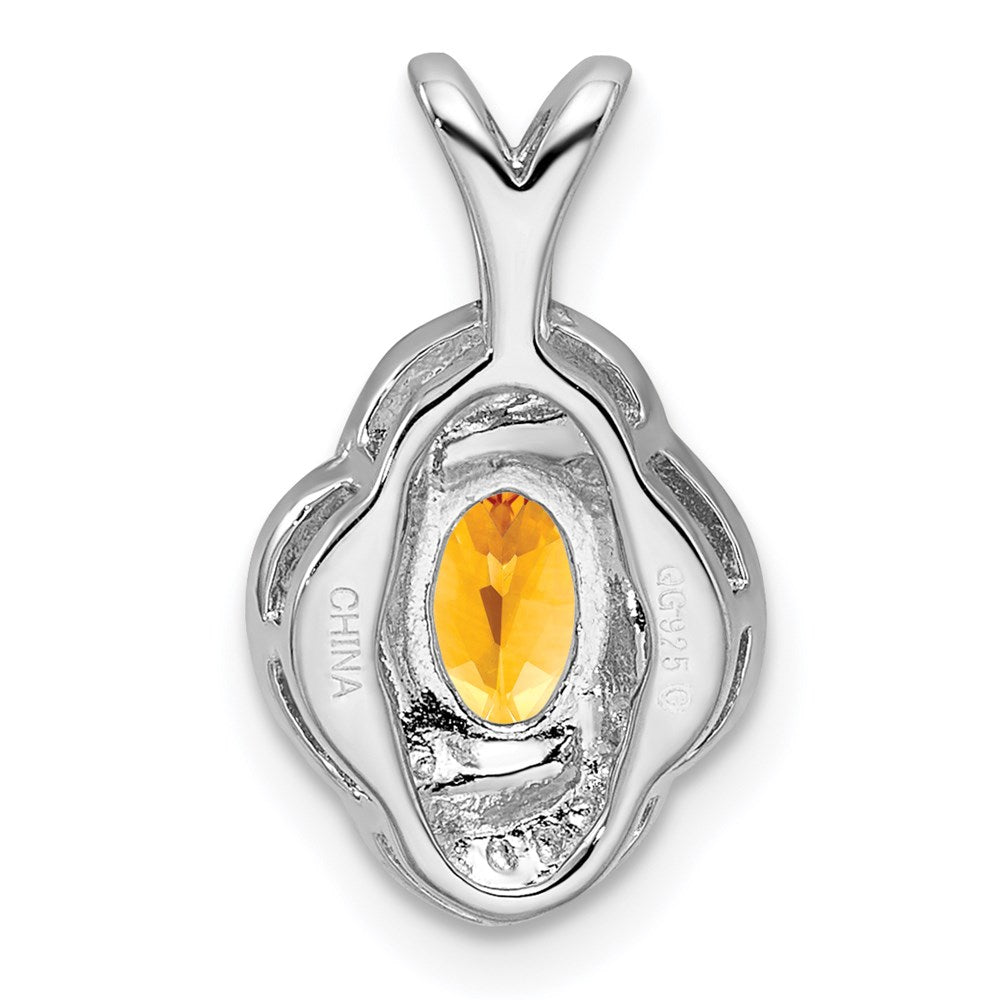 Sterling Silver Rhodium-Plated Diam. & Citrine Pendant