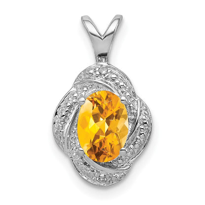 Sterling Silver Rhodium-Plated Diam. & Citrine Pendant