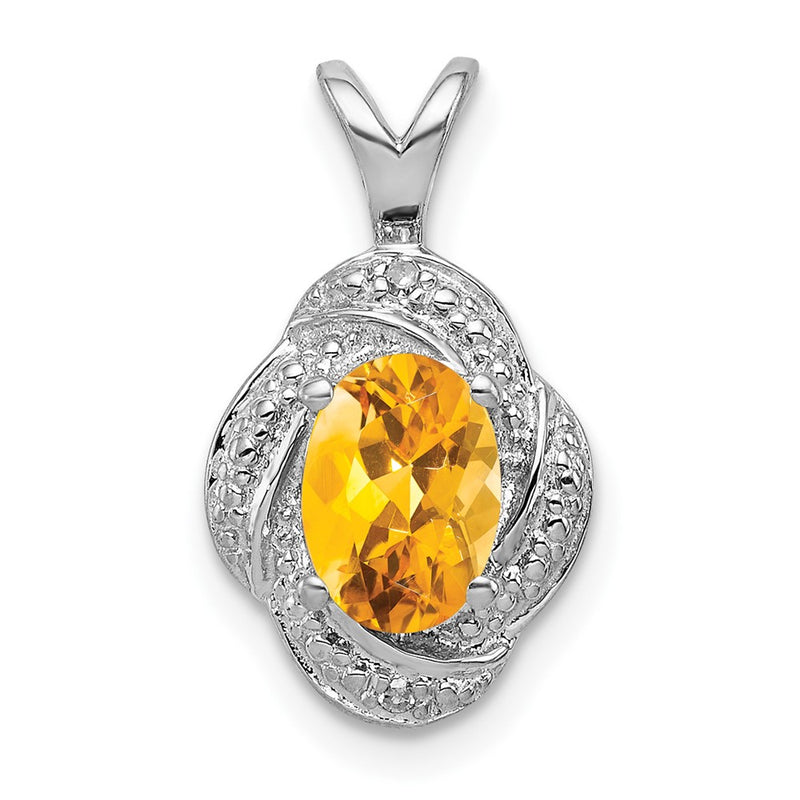 Sterling Silver Rhodium-Plated Diam. & Citrine Pendant