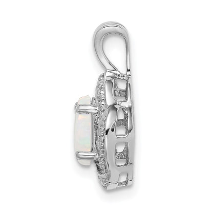Sterling Silver Rhodium-Plated Diam. & Created Opal Pendant