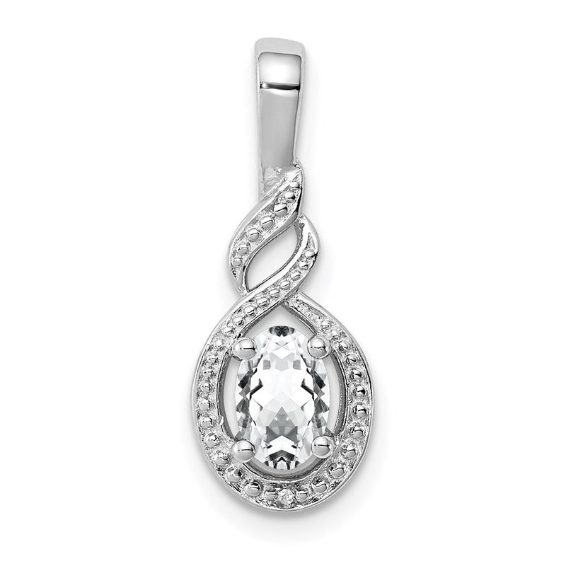 Sterling Silver Rhodium-Plated White Topaz & Diam. Pendant