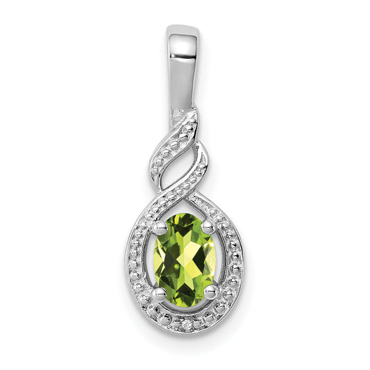 Sterling Silver Rhodium-Plated Peridot & Diam. Pendant