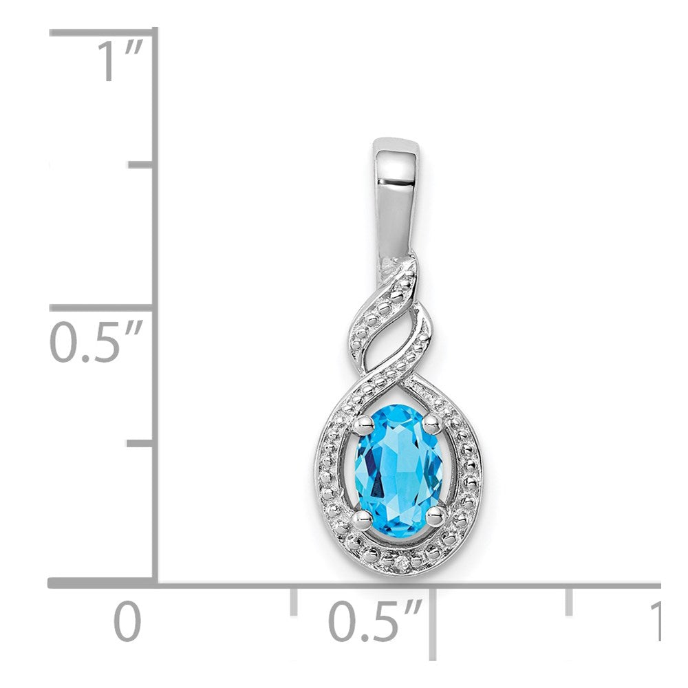 Sterling Silver Rhodium-Plated Swiss Blue Topaz & Diam. Pendant