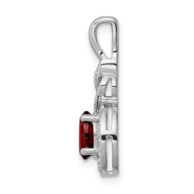 Sterling Silver Rhodium-Plated Garnet & Diam. Pendant
