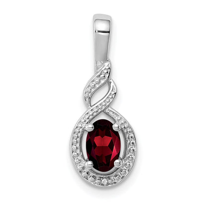 Sterling Silver Rhodium-Plated Garnet & Diam. Pendant