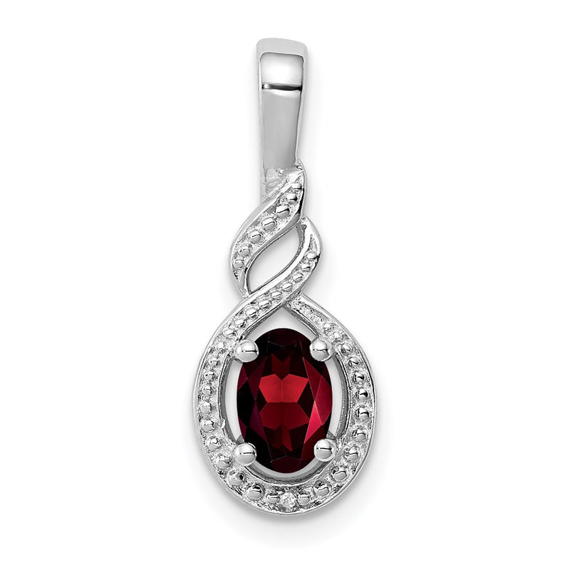 Sterling Silver Rhodium-Plated Garnet & Diam. Pendant
