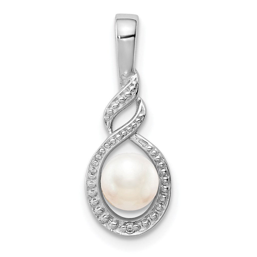 Sterling Silver Rhodium-Plated Fw Cultured Pearl & Diam. Pendant