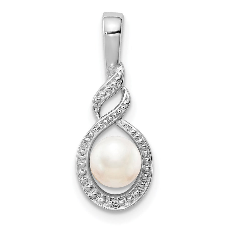 Sterling Silver Rhodium-Plated Fw Cultured Pearl & Diam. Pendant