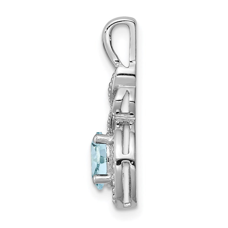 Sterling Silver Rhodium-Plated Aquamarine & Diam. Pendant