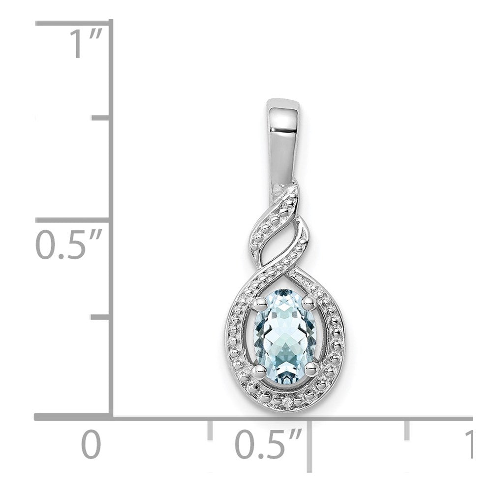 Sterling Silver Rhodium-Plated Aquamarine & Diam. Pendant