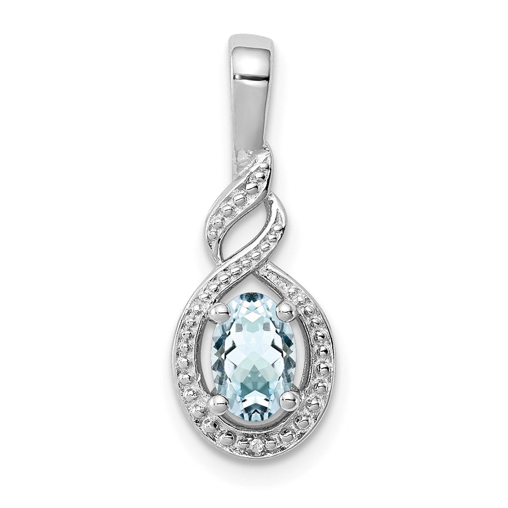 Sterling Silver Rhodium-Plated Aquamarine & Diam. Pendant