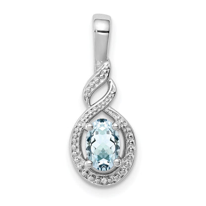Sterling Silver Rhodium-Plated Aquamarine & Diam. Pendant