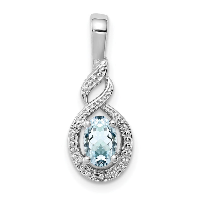 Sterling Silver Rhodium-Plated Aquamarine & Diam. Pendant