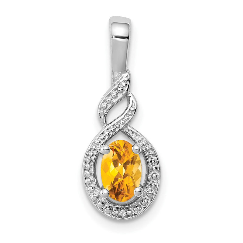 Sterling Silver Rhodium-Plated Citrine & Diam. Pendant