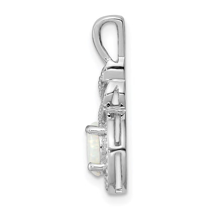Sterling Silver Rhodium-Plated Created Opal & Diam. Pendant