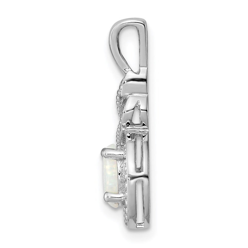Sterling Silver Rhodium-Plated Created Opal & Diam. Pendant