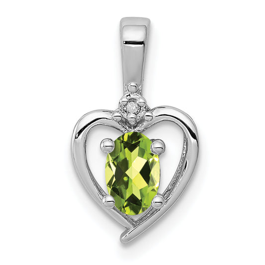 Sterling Silver Rhodium-Plated Peridot & Diam. Pendant