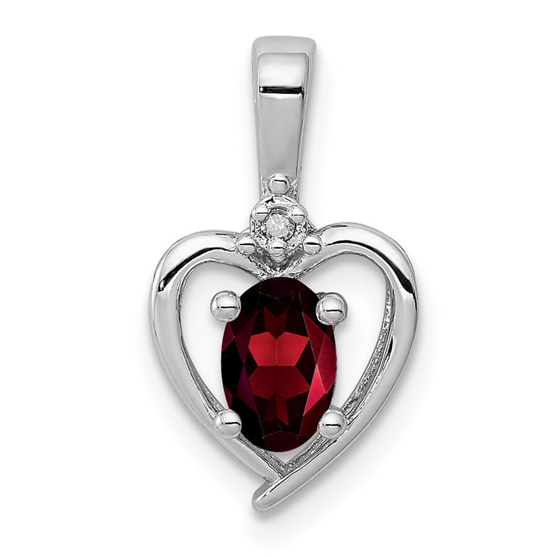 Sterling Silver Rhodium-Plated Garnet & Diam. Pendant