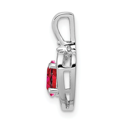 Sterling Silver Rhodium-Plated Created Ruby & Diam. Pendant