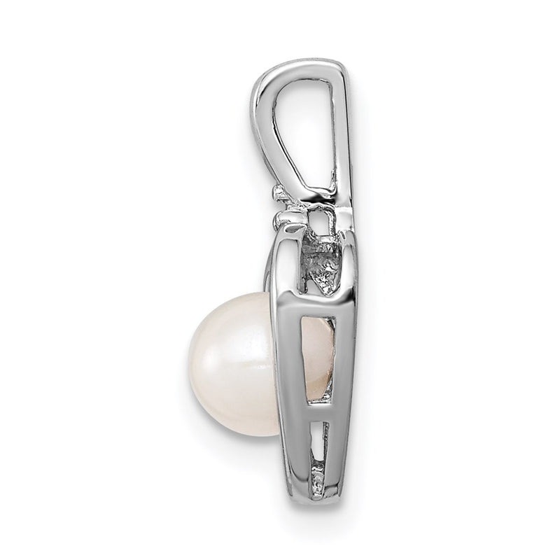 Sterling Silver Rhodium-Plated Fw Cultured Pearl & Diam. Pendant