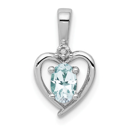 Sterling Silver Rhodium-Plated Aquamarine & Diam. Pendant