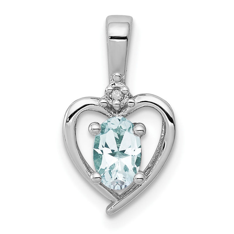 Sterling Silver Rhodium-Plated Aquamarine & Diam. Pendant
