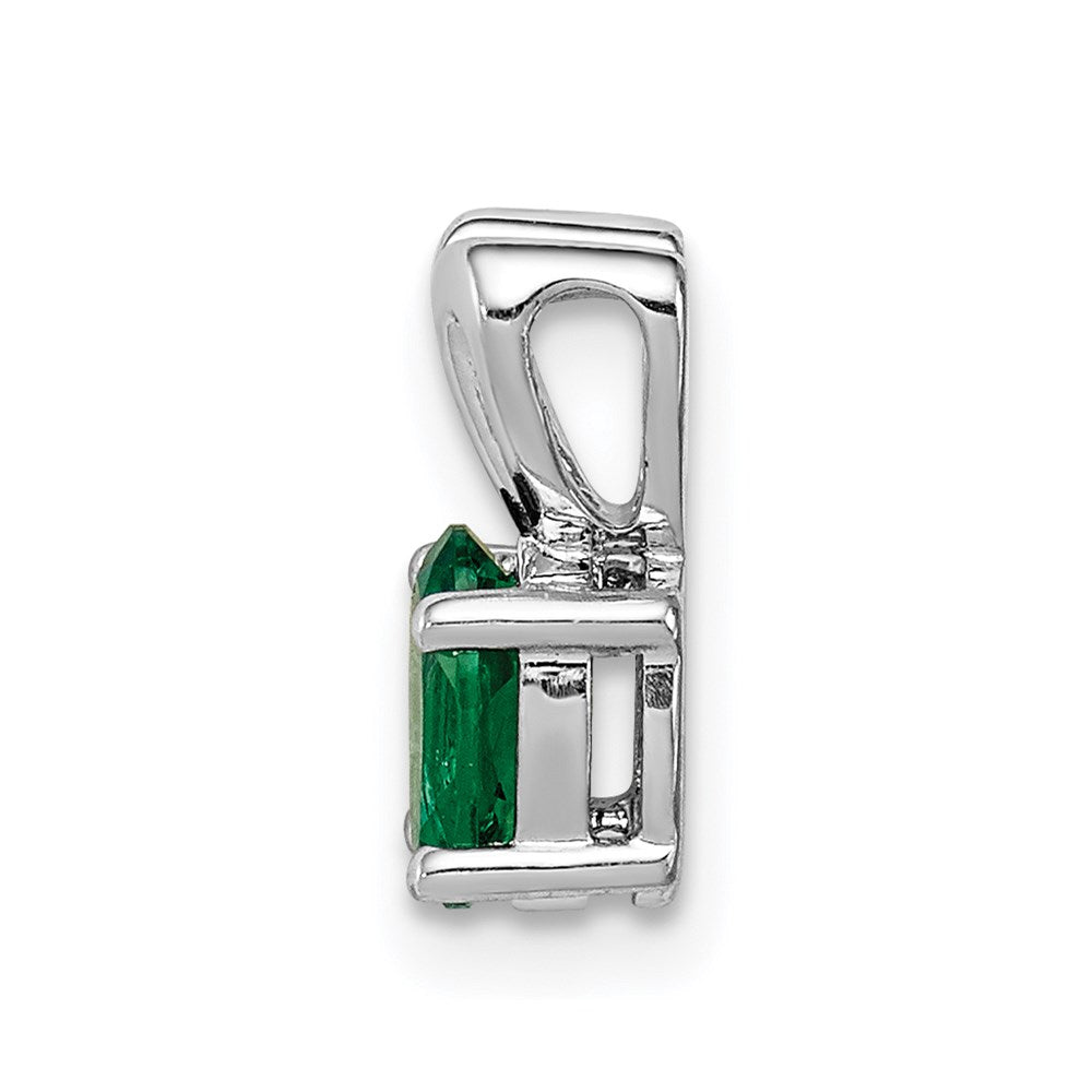 Sterling Silver Rhodium-Plated Created Emerald Pendant