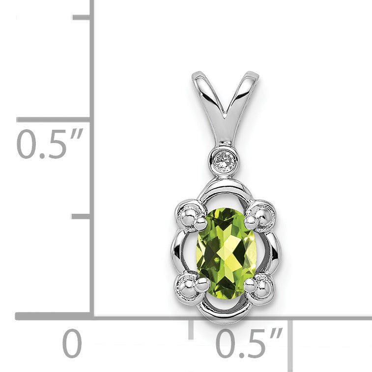 Sterling Silver Rhodium-Plated Peridot & Diam. Pendant