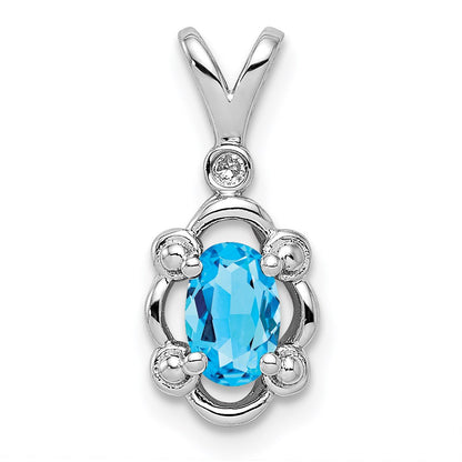 Sterling Silver Rhodium-Plated Light Swiss Blue Topaz & Diam. Pendant
