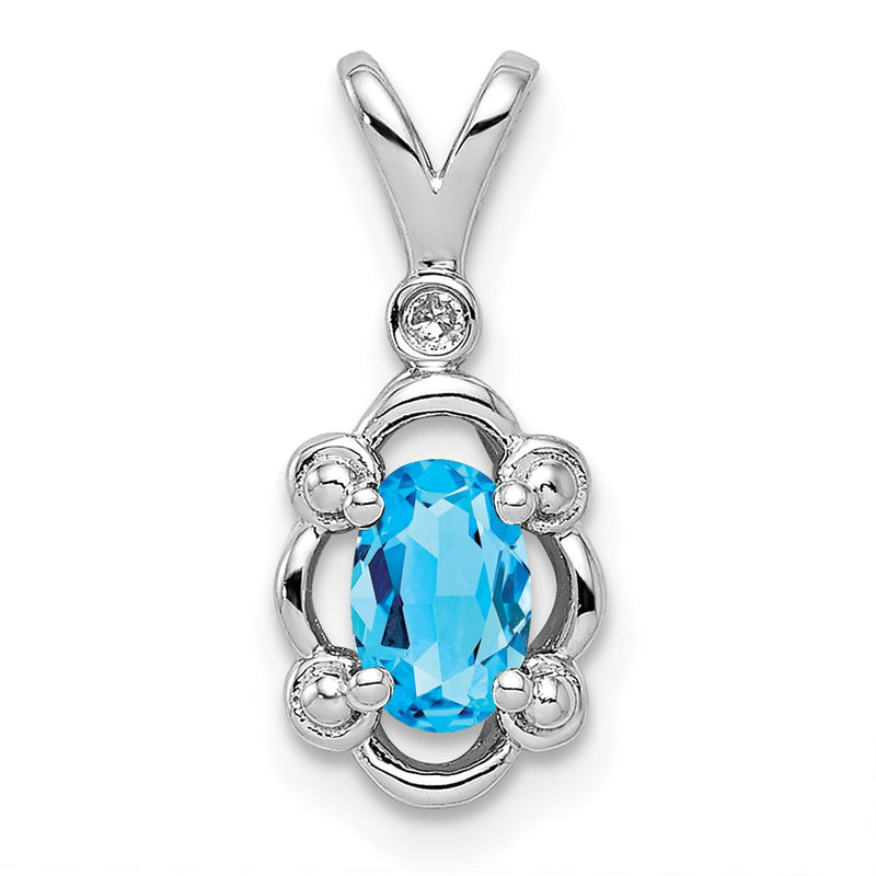 Sterling Silver Rhodium-Plated Light Swiss Blue Topaz & Diam. Pendant
