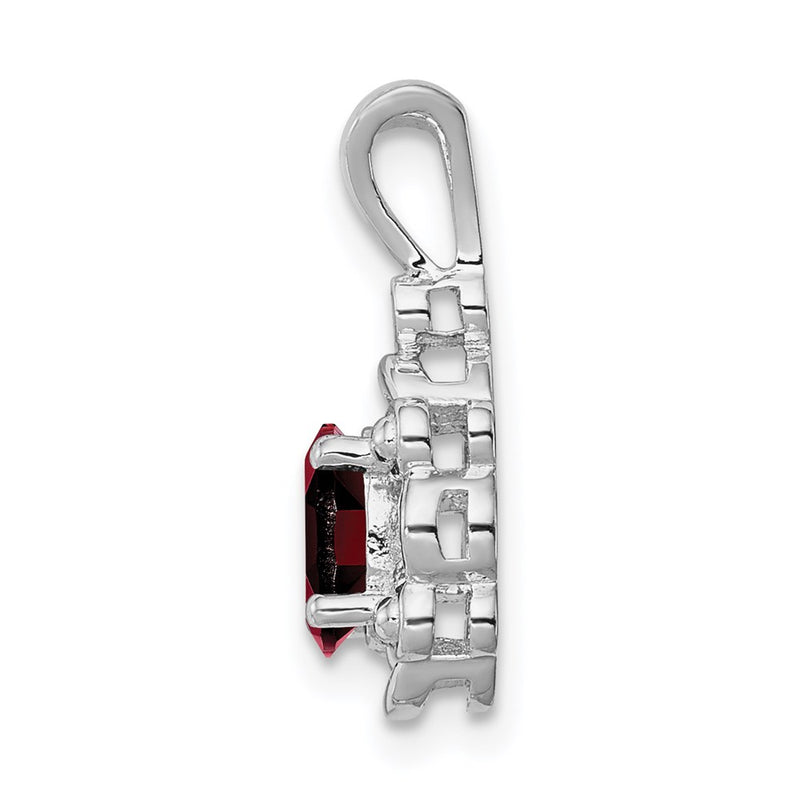 Sterling Silver Rhodium-Plated Garnet & Diam. Pendant