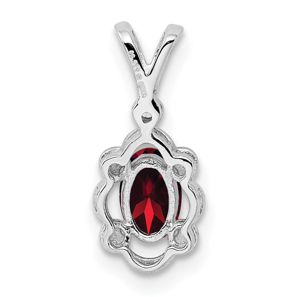 Sterling Silver Rhodium-Plated Garnet & Diam. Pendant