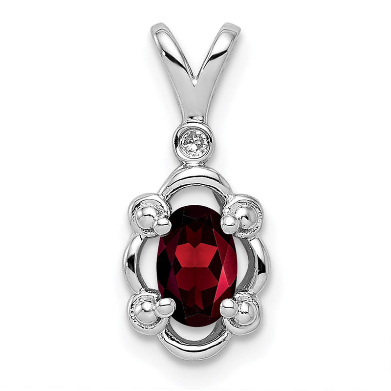 Sterling Silver Rhodium-Plated Garnet & Diam. Pendant